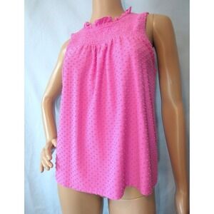J.CREW Women's Size M Pink Smocked Clip-Dot Sleeveless Pull-over Knit Top